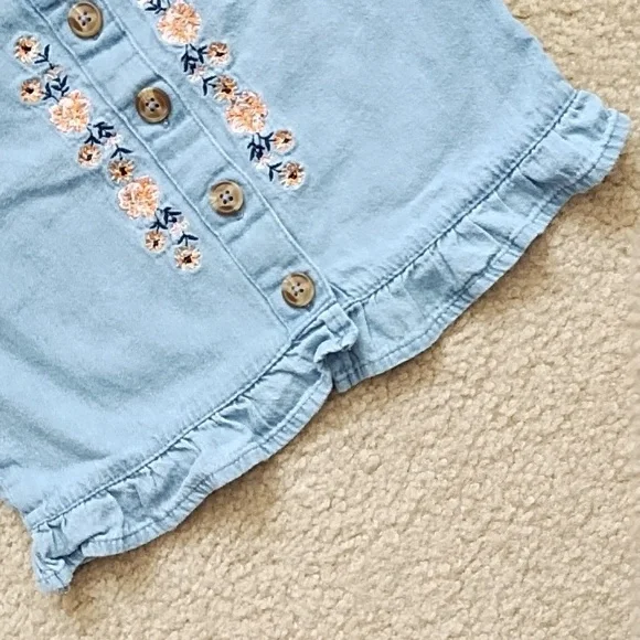 Little Lass Denim Top Girls Size 4T Western Embroidered Ruffles Blue Pink - Picture 3 of 7